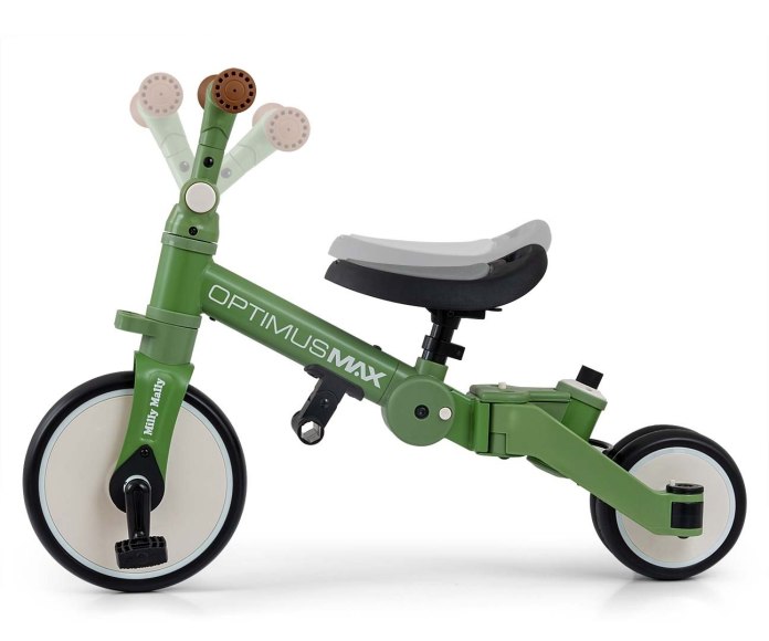 Rowerek biegowy trójkołowy z rączką 5w1 Milly Mally Optimus Green – 12M+